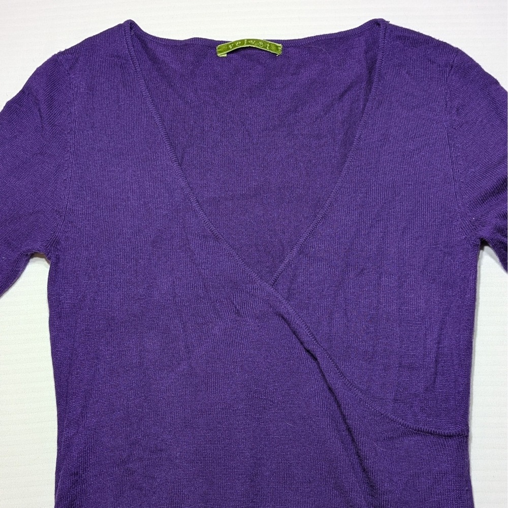 Velvet by Graham Spencer M Purple V-Neck Knit Bodycon Side Ruched Dress Mid